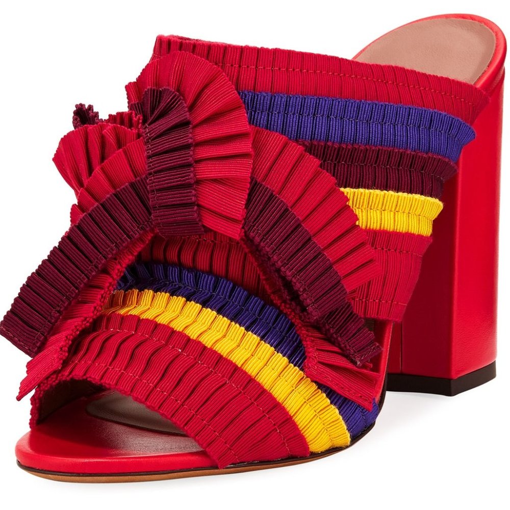 Tabitha Simmons Beau Ribbon High Block Heel Slide Sandals